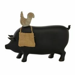 Best Sale ❤️ Grayson Lane Farmhouse Black Resin/Stone Pig Blackboard with Burlap Bag and Chicken Sculpture Tabletop Decoration 🎁 -GRAYSON LANE Sales 2022 330942573 AlternateImage7 l