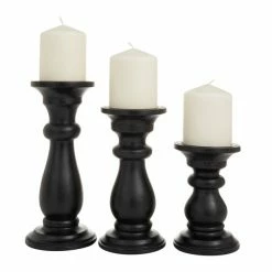 Outlet 🧨 Grayson Lane 1-Candle Wood Pillar Candle Holders - Black - Set of 3 😀
