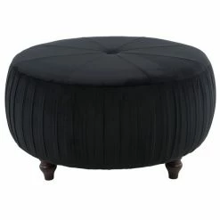 Best Pirce โค๏ธ Grayson Lane 18-in x 35-in Glam Black Polyester Round Ottoman ๐
