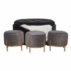 New 😀 Grayson Lane Glam Grey Velvet Round Ottomans - Set of 4 ✔️ -GRAYSON LANE Sales 2022 330944723 AlternateImage5 l