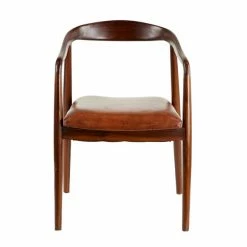 Best Pirce 🛒 Grayson Lane Brown Leather and Teak Contemporary Dining Chair with Arms and Wooden Frame 🥰 -GRAYSON LANE Sales 2022 330944751 AlternateImage5 l