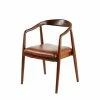 Best Pirce 🛒 Grayson Lane Brown Leather and Teak Contemporary Dining Chair with Arms and Wooden Frame 🥰