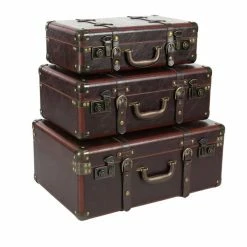 Best reviews of 👍 Grayson Lane 18-in x 21-in Vintage Trunk Brown Leather - Set of 3 ✨