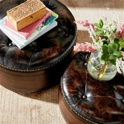 Cheapest 🔔 Grayson Lane Rustic Brown Faux Leather Round Ottomans - Set of 3 🥰 -GRAYSON LANE Sales 2022 330944763 AlternateImage2 l