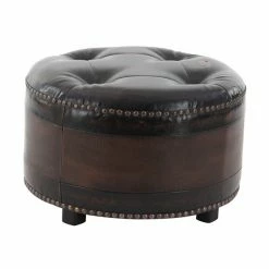 Cheapest 🔔 Grayson Lane Rustic Brown Faux Leather Round Ottomans - Set of 3 🥰 -GRAYSON LANE Sales 2022 330944763 AlternateImage3 l