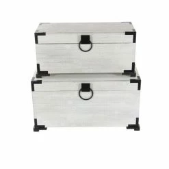 New ✨ Grayson Lane 28-in x 31-in Farmhouse Trunk White Wood - Set of 2 😀