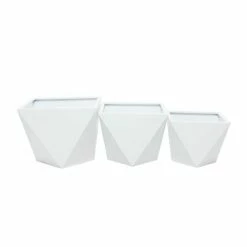 Discount 🎉 Grayson Lane 18.45-in W x 14.35-in H Modern Geometric White Metal Square Planters - Set of 3 😉