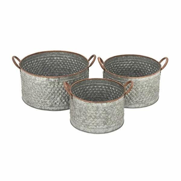 Deals 🎁 Grayson Lane 16-in W x 10-in H Farmhouse Grey Metal Round Planters with Handles - Set of 3 🥰 1 Deals 🎁 Grayson Lane 16-in W x 10-in H Farmhouse Grey Metal Round Planters with Handles - Set of 3 🥰