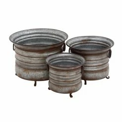 Best Pirce 😀 Grayson Lane 20-in W x 15-in H Farmhouse Grey Metal Round Planters - Set of 3 🎉