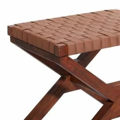 Hot Sale 🌟 Grayson Lane Traditional Brown Faux Leather and Wood Finish X-Shaped Square Ottoman 🎉 -GRAYSON LANE Sales 2022 330945056 AlternateImage4 l