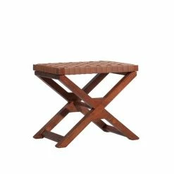 Hot Sale 🌟 Grayson Lane Traditional Brown Faux Leather and Wood Finish X-Shaped Square Ottoman 🎉