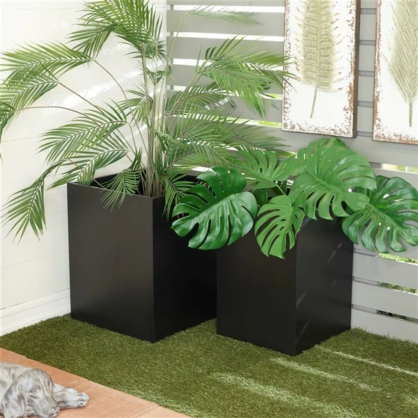 Best Pirce 😀 Grayson Lane 17.7-in W x 21.15-in H Modern Black Metal Square Planters - Set of 2 🥰 2 Best Pirce 😀 Grayson Lane 17.7-in W x 21.15-in H Modern Black Metal Square Planters - Set of 2 🥰 - Image 2