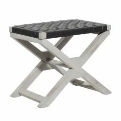 Cheapest ๐ Grayson Lane Farmhouse Black Faux Leather and Distressed White X-Shaped Wood Frame Square Ottoman ๐