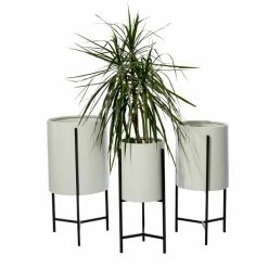 Top 10 👏 Grayson Lane 15-in W x 27-in H Modern Glossy Cream Metal Round Planters with Black Stands - Set of 3 💯 -GRAYSON LANE Sales 2022 330945100 AlternateImage5 l