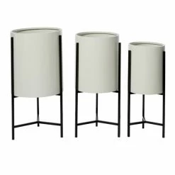 Top 10 👏 Grayson Lane 15-in W x 27-in H Modern Glossy Cream Metal Round Planters with Black Stands - Set of 3 💯 -GRAYSON LANE Sales 2022 330945100 AlternateImage7 l