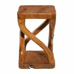 Deals ⌛ Grayson Lane Modern Twisted Brown Teak Wood Square Ottoman 🧨 -GRAYSON LANE Sales 2022 330945110 AlternateImage5 l