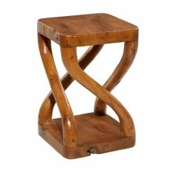 Deals ⌛ Grayson Lane Modern Twisted Brown Teak Wood Square Ottoman 🧨