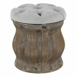Best Pirce ๐ฅ Grayson Lane Rustic Light Grey Tufted Round Integrated Storage Ottoman with Textured Base โญ