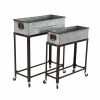 Promo 👍 Grayson Lane 19-in W x 29-in H Farmhouse Grey Metal Rectangle Planters on Wheels - Set of 2 🌟