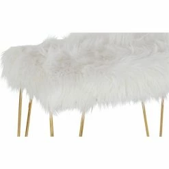 Cheapest 🧨 Grayson Lane Modern White Faux Fur and Gold Frame Rectangle Ottoman ⌛ -GRAYSON LANE Sales 2022 330945153 AlternateImage3 l