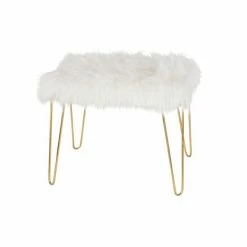 Cheapest 🧨 Grayson Lane Modern White Faux Fur and Gold Frame Rectangle Ottoman ⌛ -GRAYSON LANE Sales 2022 330945153 AlternateImage5 l