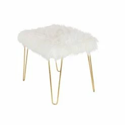 Cheapest 🧨 Grayson Lane Modern White Faux Fur and Gold Frame Rectangle Ottoman ⌛ -GRAYSON LANE Sales 2022 330945153 AlternateImage6 l
