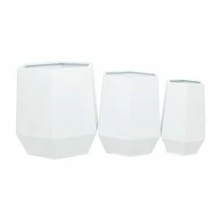 Promo ⭐ Grayson Lane 18.3-in W x 19.75-in H Modern White Metal Round Planters - Set of 3 ⭐
