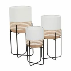 Best Sale 🎉 Grayson Lane 14-in W x 27.5-in H Farmhouse White/Beige Metal Round Planters with Black Stands - Set of 3 🤩 -GRAYSON LANE Sales 2022 330945156 AlternateImage5 l