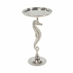 Buy π Grayson LaneΒ 29-in xΒ 16-in Silver Aluminum Coastal Round End Table with Seahorse Sculpture π