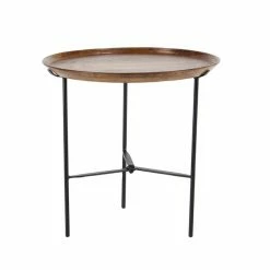 Brand new π Grayson LaneΒ 19-in xΒ 10-in Brown Mango Wood Traditional Round End Table with Iron Base π