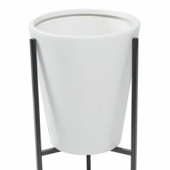 Best deal 😉 Grayson Lane 15-in W x 27-in H Modern White Metal Round Planters with Black Stands - Set of 3 🎁 -GRAYSON LANE Sales 2022 330945173 AlternateImage4 l