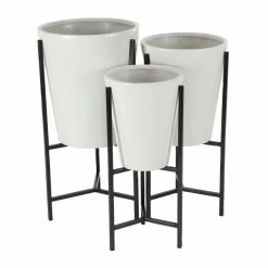 Best deal 😉 Grayson Lane 15-in W x 27-in H Modern White Metal Round Planters with Black Stands - Set of 3 🎁