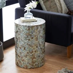 Brand new ❤️ Grayson Lane 20-in x 14-in Multicoloured Mussel Shells Contemporary Round End Table ⌛ -GRAYSON LANE Sales 2022 330945175 AlternateImage1 l