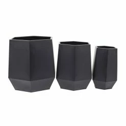 Cheapest 🎁 Grayson Lane 15.75-in W x 19.63-in H Modern Black Geometric Metal Round Planters - Set of 3 🥰