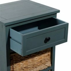 Best deal 💯 Grayson Lane 28-in x 16-in Blue Wood Traditional End Table with Storage Baskets 👍 -GRAYSON LANE Sales 2022 330945234 AlternateImage3 l
