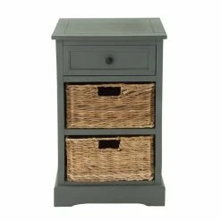 Best deal 💯 Grayson Lane 28-in x 16-in Blue Wood Traditional End Table with Storage Baskets 👍 -GRAYSON LANE Sales 2022 330945234 AlternateImage5 l