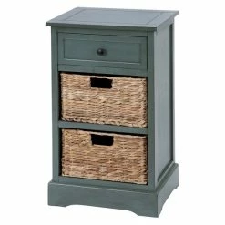 Best deal π― Grayson LaneΒ 28-in xΒ 16-in Blue Wood Traditional End Table with Storage Baskets π