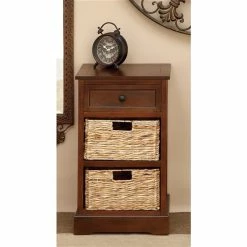 Hot Sale 🛒 Grayson Lane 28-in x 16-in Brown Wood Traditional End Table with Storage Baskets 🤩 -GRAYSON LANE Sales 2022 330945239 AlternateImage1 l