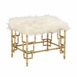 Flash Sale 🌟 Grayson Lane Modern White Faux Fur and Gold Iron Rectangle Ottoman 💯 -GRAYSON LANE Sales 2022 330945284 AlternateImage6 l