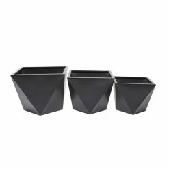 Discount 🔔 Grayson Lane 18.55-in W x 14.45-in H Modern Black Metal Square Planters - Set of 3 🎁