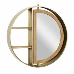 Wholesale ⭐ Grayson Lane 28-in x 27-in Gold Iron Round Wall-Mounted Shelf with Mirror 🎁