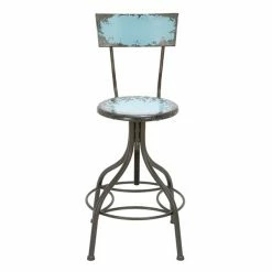 Discount ✔️ Grayson Lane Grey and Blue Adjustable Height Swivel Bar Stool 👏