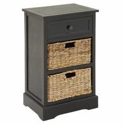 Outlet 🤩 Grayson Lane 28-in x 16-in Black Wood Traditional End Table with Storage Baskets 💯