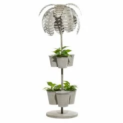 Cheapest 🤩 Grayson Lane 16.5-in W x 44-in H Tropical Grey Metal Tree-Shaped Planter - Set of 1 👍