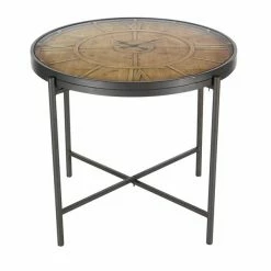 Deals ✨ Grayson Lane 21-in x 25-in Brown Wood Industrial Round End Table with Working Clock 😍