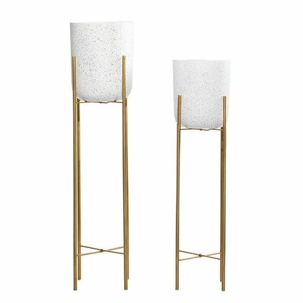 Discount ✔️ Grayson Lane 13-in W x 46-in H Contemporary White Metal Round Planters with Gold Stands - Set of 2 ⭐ 5 Discount ✔️ Grayson Lane 13-in W x 46-in H Contemporary White Metal Round Planters with Gold Stands - Set of 2 ⭐ - Image 5