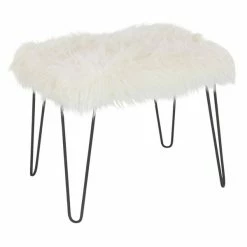 Cheap ๐ Grayson Lane Chic White Faux Fur and Black Frame Rectangle Ottoman โจ