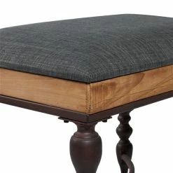 Budget 💯 Grayson Lane Farmhouse Grey Linen Cushion with Mahogany Frame Rectangle Ottoman 🔥 -GRAYSON LANE Sales 2022 330945399 AlternateImage3 l