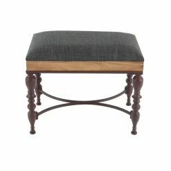 Budget 💯 Grayson Lane Farmhouse Grey Linen Cushion with Mahogany Frame Rectangle Ottoman 🔥 -GRAYSON LANE Sales 2022 330945399 AlternateImage5 l