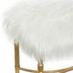 Outlet 🔔 Grayson Lane Modern White Faux Fur and Gold Metal Rectangle Ottoman 🤩 -GRAYSON LANE Sales 2022 330945400 AlternateImage3 l